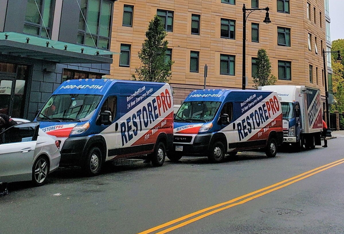 RestorePro Inc. response trucks ready for 24/7 emergency restoration calls